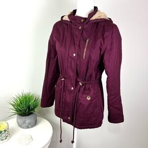 C’esstoi Mulberry Anorak Jacket Womens Faux Fur Lining And Front Tie size small